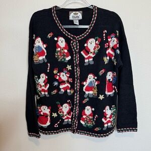 Vintage Tiara Black Santa Cardigan Sweater size Small